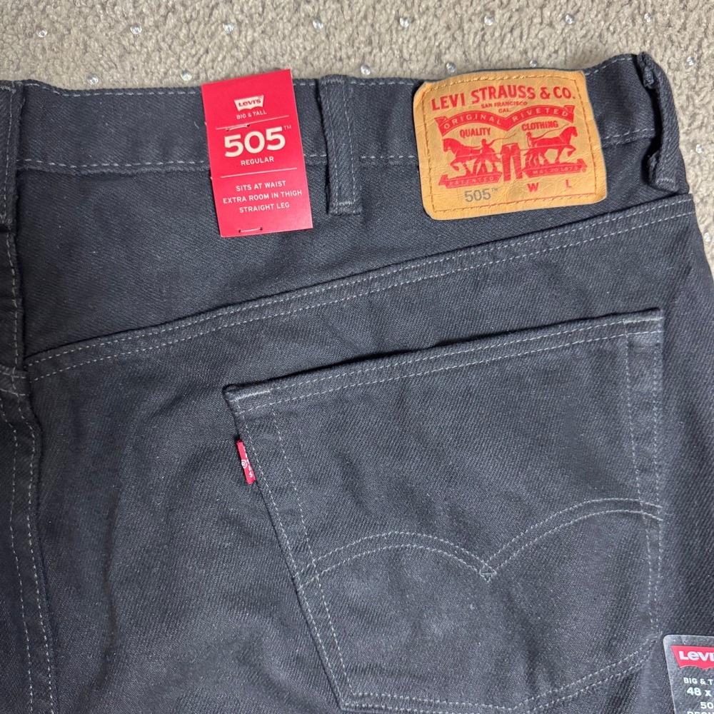Levis 505 Regular Fit Straight Leg Jeans Mens 48x30 Big & Tall Black Denim NWT - Picture 6 of 11